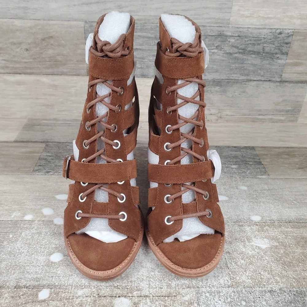 Steve Madden Cecilia Sandals Womens Sz 6.5 M Brown Suede Block Heel Strappy